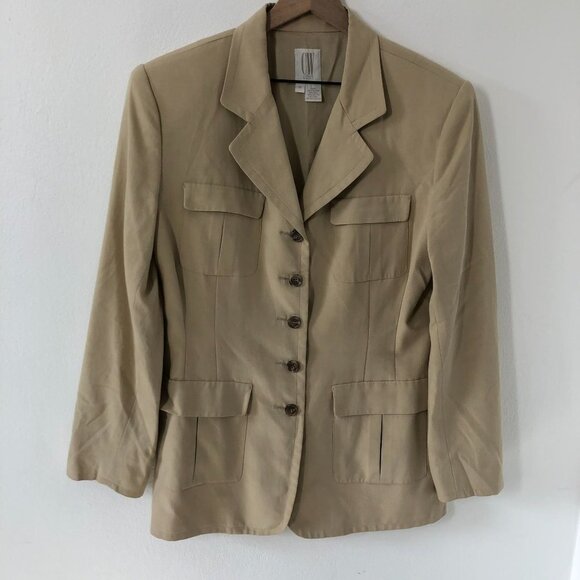 Clifford & Wills Silk Coat Women 10 Beige Button Up Notch Collar - Picture 1 of 13